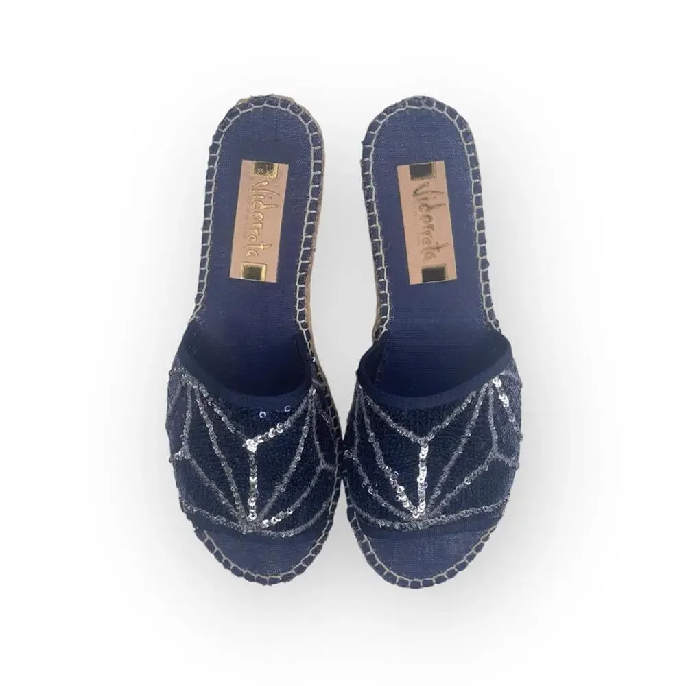 Vidorreta ☀︎︎ Handmade Starburst Sequin Platform Espadrille Sandals ☀︎︎ Navy 37
